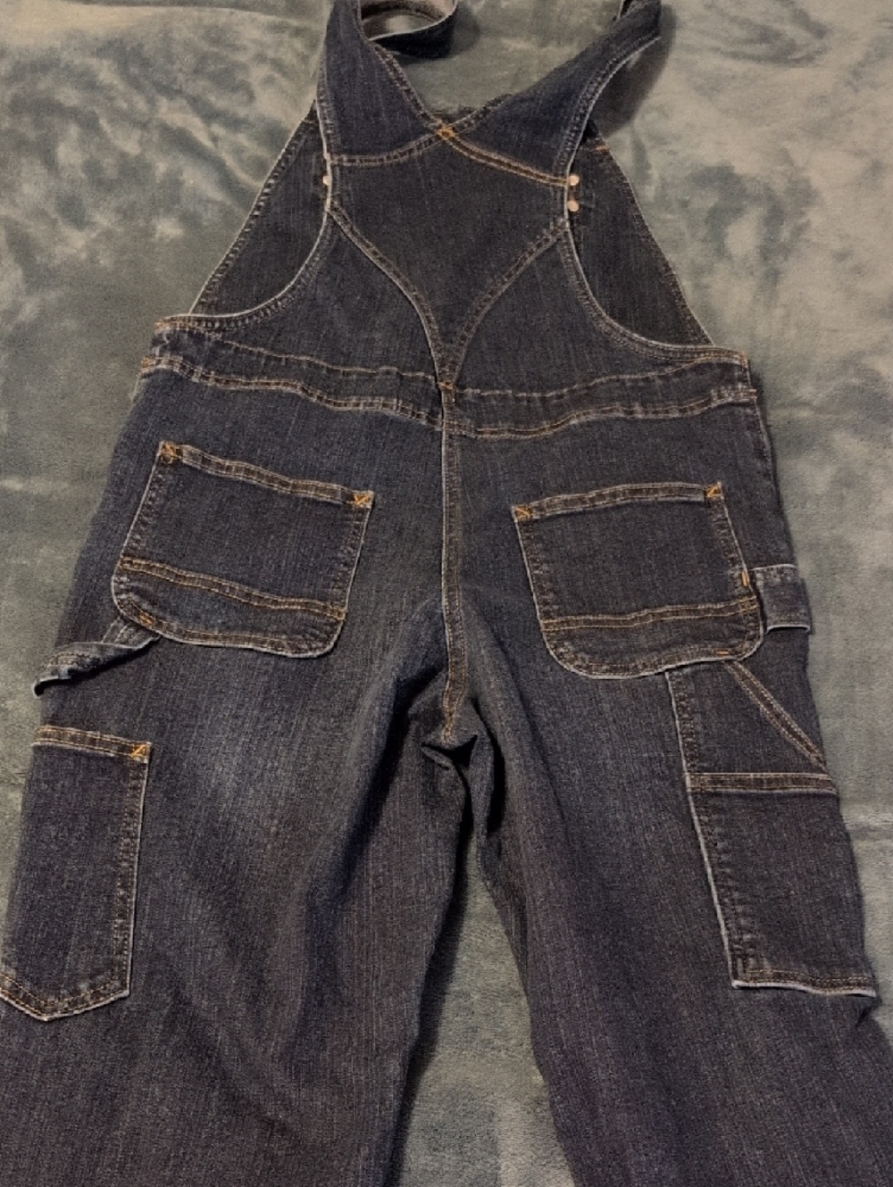 Carhartt Dark Blue Denim Overalls with Yellow Stitching - Picture 4 of 5